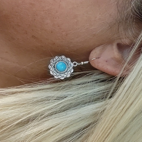Layered Blossom Turquoise Style Drop Earrings - Picture 1 of 7